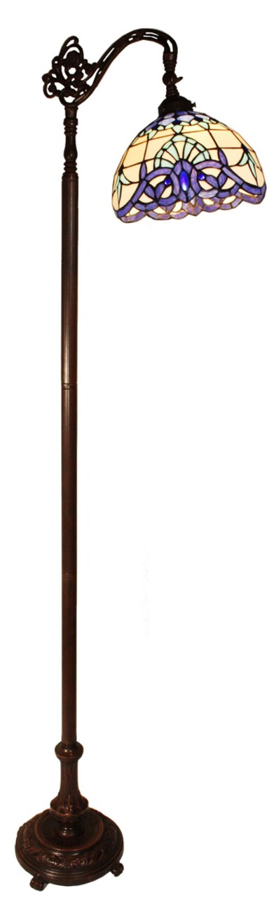 Blue Pedestal Genuine Stained Glass Shade & Floor Lamp Base - Perfect for a Living Room, Bedroom, Office, & More
